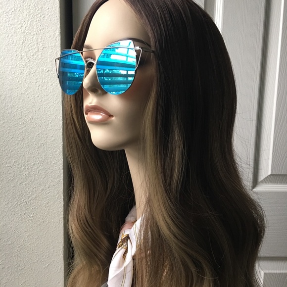 Accessories - Blue Mirrored Cat Eye Sunglasses